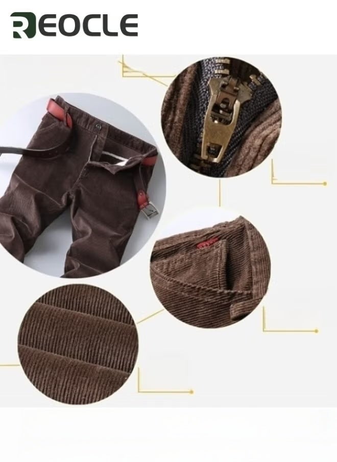 REOCLE Men's Corduroy Pants Stretch Straight Fit Flat-Front Casual Chino Pants Dress Pants Flat Front Straight Leg Casual Pants - Image 4