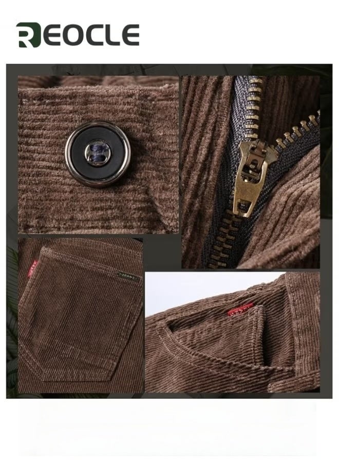 REOCLE Men's Corduroy Pants Stretch Straight Fit Flat-Front Casual Chino Pants Dress Pants Flat Front Straight Leg Casual Pants - Image 5