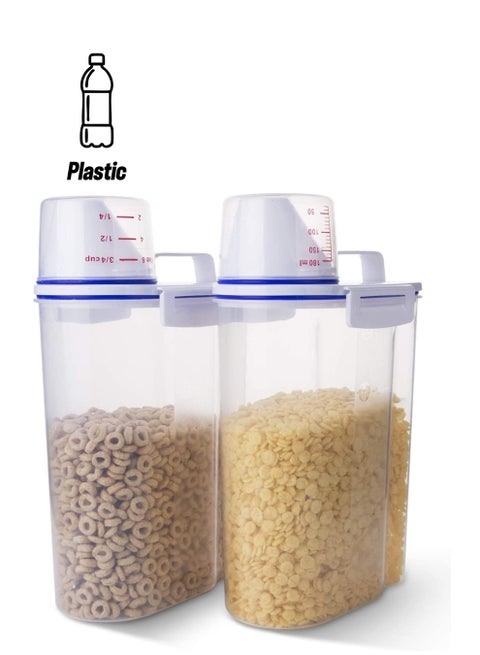 HOME ZONE Set of 2 Rice Container, Food Storage Container with Lids Airtight & Measuring Cup, Plastic Storage Containers, Cereal Grain Dispenser for Sugar Grain Flour Nuts Organization
