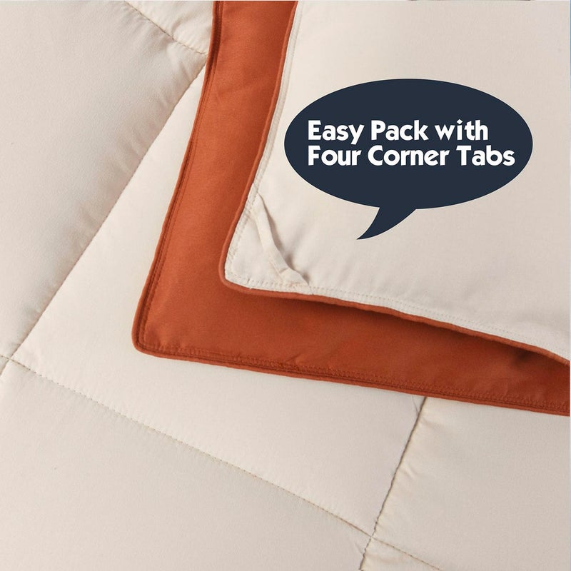 Hi -G HIG 3pc Burnt Orange Queen Size Comforter Set - All Season Reversible Down Alternative Comforter with Sham - Quilted Duvet Insert with Corner Tabs - Box Stitched - Breathable, Soft, Fluffy - Image 5