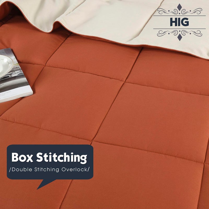 Hi -G HIG 3pc Burnt Orange Queen Size Comforter Set - All Season Reversible Down Alternative Comforter with Sham - Quilted Duvet Insert with Corner Tabs - Box Stitched - Breathable, Soft, Fluffy - Image 3