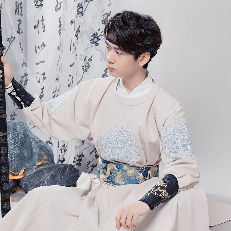 Chinese Style Ancient Costume For Men And Women With The Same Style Tang-Made Crew Neck Robe Embroidered Medium And Long Size Han Style Martial Arts Suit - Image 1