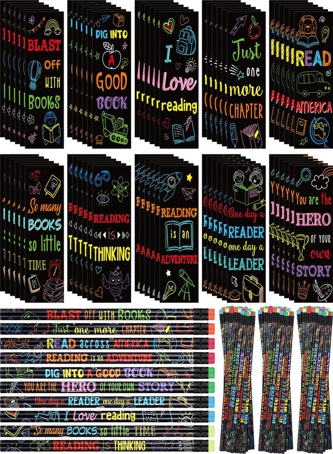 Dunzoom 120 Pcs Read Across America Day Gifts for Students: Reading Motivational Bookmarks and Pencils Bulk Set, National Reading Month Teacher Rewards, Classroom School Stationery Party Favors - Image 1