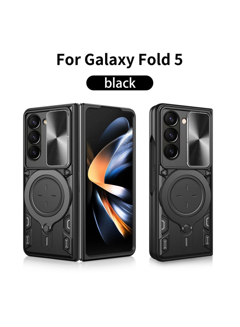 TEAM LUXURY Samsung Galaxy Z Fold 5 5G Black Mobile Phone Case Cover, Slide Camera Lens Cover, 360°Rotating Kickstand Ring, Bumper Shockproof Phone Case，Compatible with Car Magnetic Mount  - Image 1