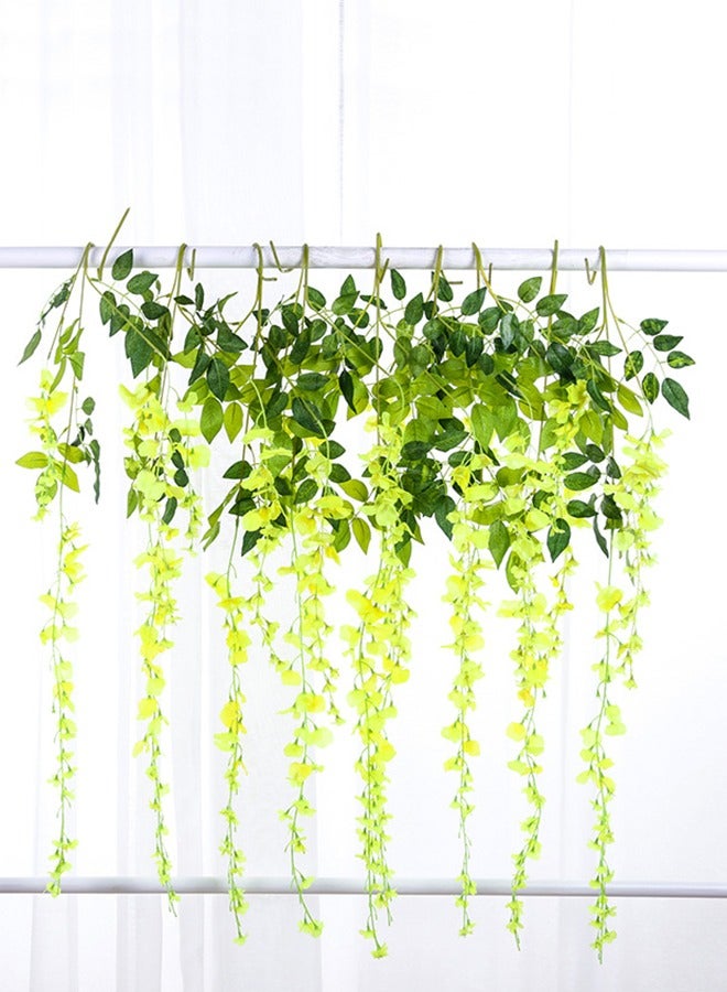 AIWANTO 12PCS Artificial Hanging Flower Green Wisteria Fake Flower Bushy Silk Vine Ratta Hanging Garland for Wedding Party Garden Outdoor Greenery Home Wall Deco - Image 2