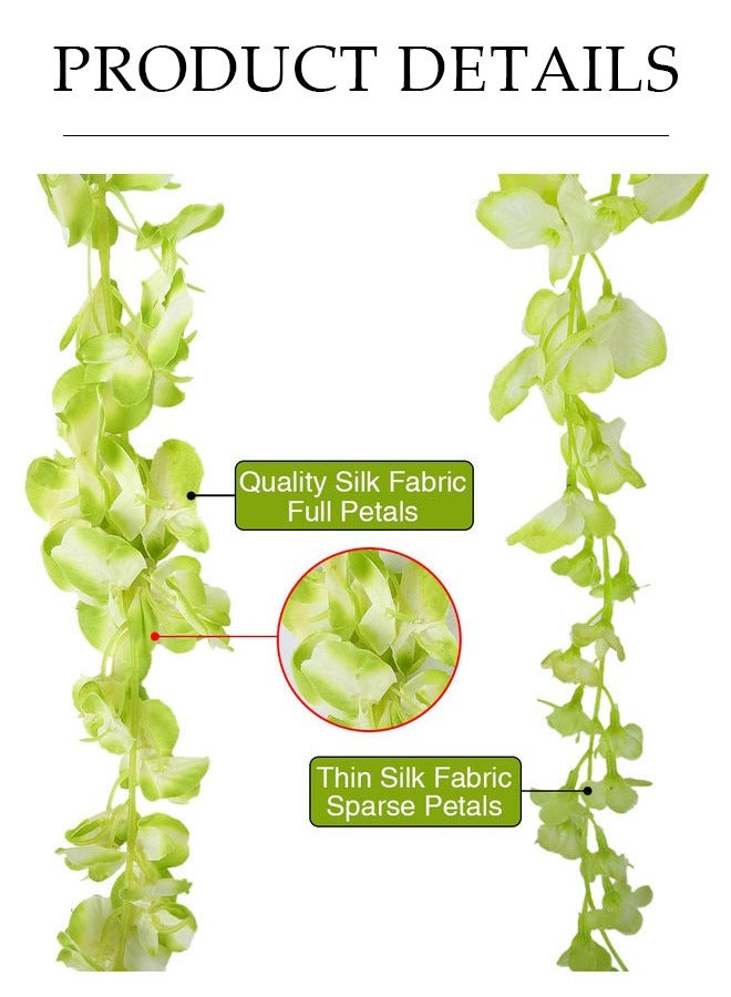 AIWANTO 12PCS Artificial Hanging Flower Green Wisteria Fake Flower Bushy Silk Vine Ratta Hanging Garland for Wedding Party Garden Outdoor Greenery Home Wall Deco - Image 3