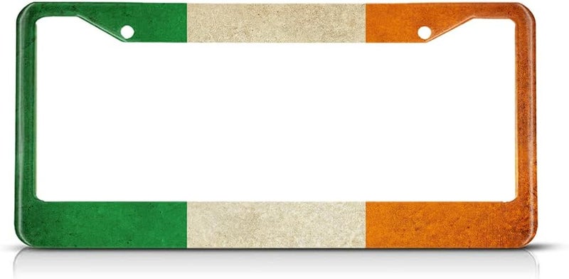 Beabes Vintage Ireland Irish Flag License Plate Frame Auto Tag Frames Green White Orange Stripe License Plates Holder 2 Holes Decorative Car Truck Motorcycle License Plates Cover Tag for Men Women - Image 1