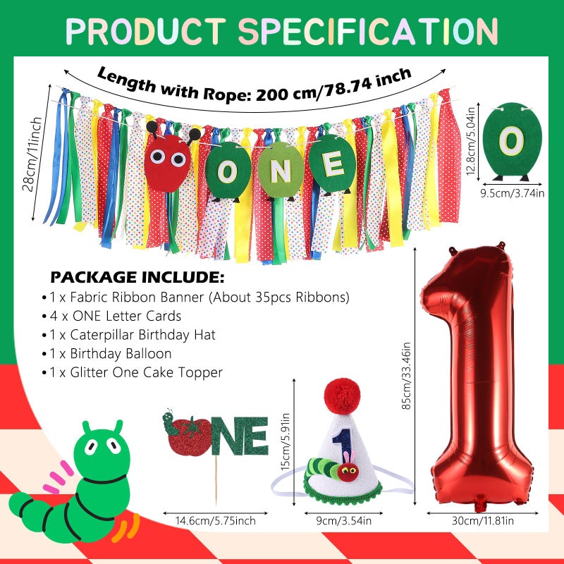 RANERVZ Hungry Caterpillar Highchair Banner for Baby First Birthday Party Decorations Green One Caterpillar High Chair Tassel Garland for Boys Girls Fruit 1st Birthday Photo Props Backdrop Decors - Image 2