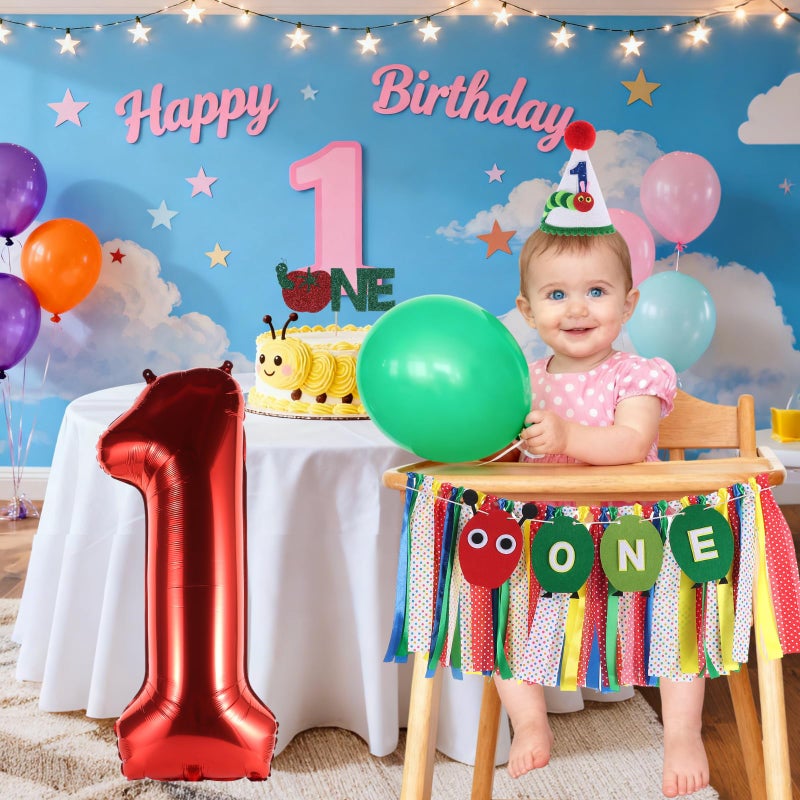 RANERVZ Hungry Caterpillar Highchair Banner for Baby First Birthday Party Decorations Green One Caterpillar High Chair Tassel Garland for Boys Girls Fruit 1st Birthday Photo Props Backdrop Decors - Image 5
