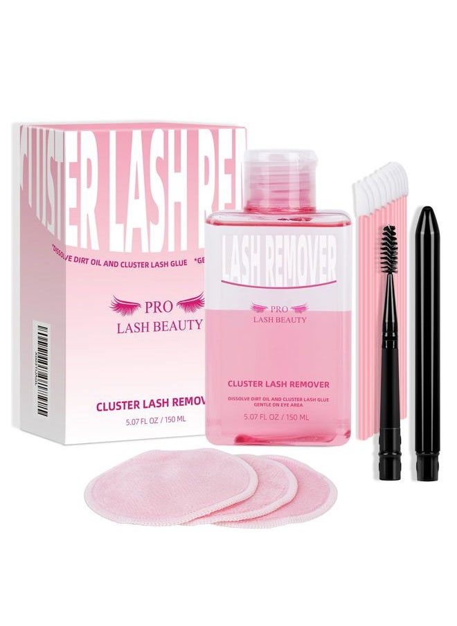 PRO LASHBEAUTY Lash Glue Remover for Clusters 150ML Adhesive with 3 Reusable Cleansing Eco Pads 1 Eyelash Brush DIY Extension Eye Cleanser Quick removal of Lashes Gentle Soothing  - Image 1
