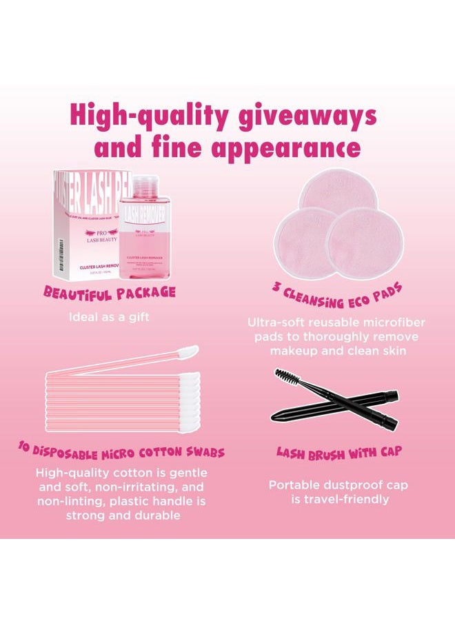 PRO LASHBEAUTY Lash Glue Remover for Clusters 150ML Adhesive with 3 Reusable Cleansing Eco Pads 1 Eyelash Brush DIY Extension Eye Cleanser Quick removal of Lashes Gentle Soothing  - Image 3