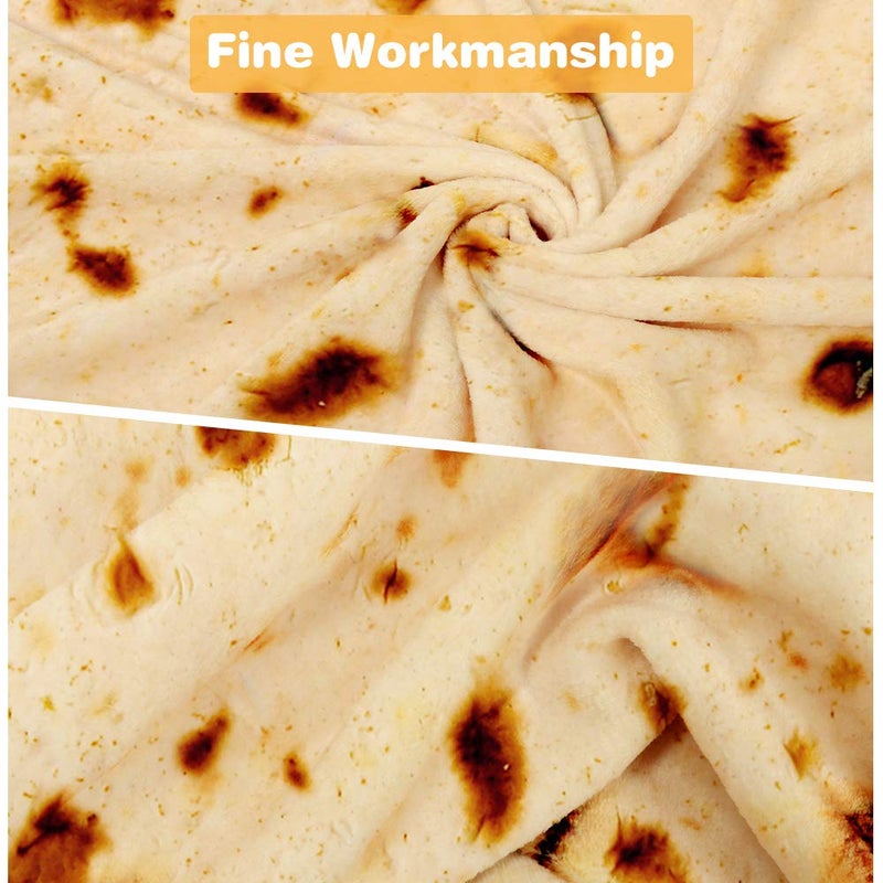 LetsFunny Burrito Tortilla Throw Blanket 2.0 Double Sided Burritos Taco Tortilla Wrap Blankets Giant Funny Realistic Flannel Food Round Blankets  Funny Gifts for Adults Kids(47in) - Image 3