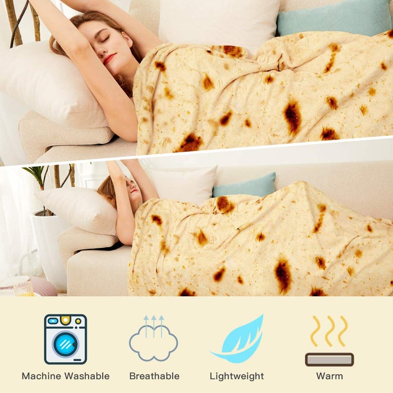 LetsFunny Burrito Tortilla Throw Blanket 2.0 Double Sided Burritos Taco Tortilla Wrap Blankets Giant Funny Realistic Flannel Food Round Blankets  Funny Gifts for Adults Kids(47in) - Image 5