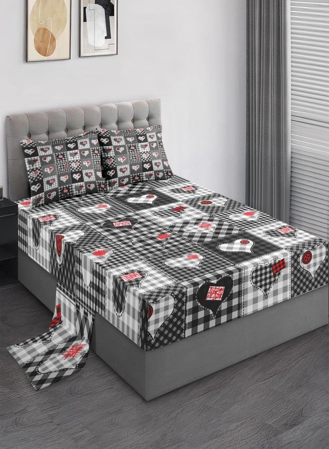Pamnest Full Size Bed Sheet Sets, Patchwork Plaid Heart Soft Microfiber 4 Pcs Bedding Sets for Kids and Adults Bedroom Bed Decor, Buffalo Check Love Will Flat, Fitted Sheet and 2 Pillowcases - Image 1