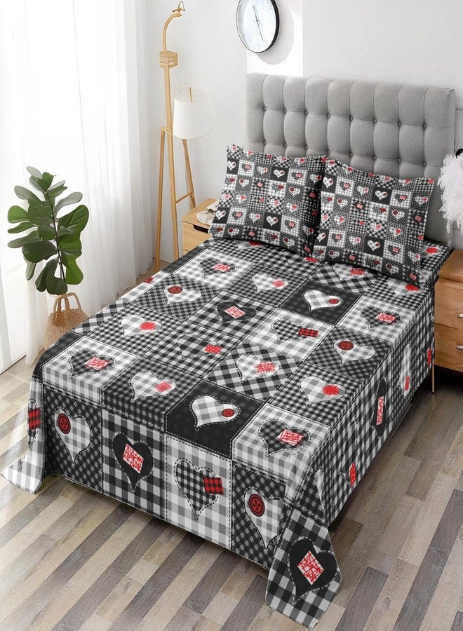 Pamnest Full Size Bed Sheet Sets, Patchwork Plaid Heart Soft Microfiber 4 Pcs Bedding Sets for Kids and Adults Bedroom Bed Decor, Buffalo Check Love Will Flat, Fitted Sheet and 2 Pillowcases - Image 2