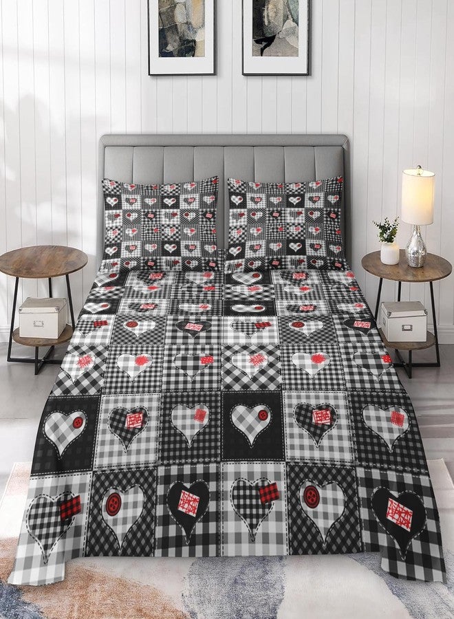 Pamnest Full Size Bed Sheet Sets, Patchwork Plaid Heart Soft Microfiber 4 Pcs Bedding Sets for Kids and Adults Bedroom Bed Decor, Buffalo Check Love Will Flat, Fitted Sheet and 2 Pillowcases - Image 3
