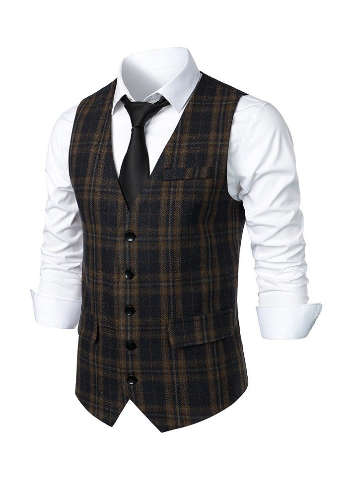 KUYING New Men's Retro V-Neck Fake Two Piece Vest  - Image 2