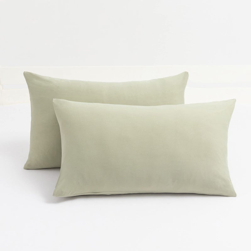 N&Y HOME 2-Pack Stretch Pillow Cases - Jersey Knit & Envelope Closure Pillowcases with Ultra Soft T-Shirt Like Polyester Blend - Suitable for Queen or Standard Size Set of 2  Sage Green - Image 1
