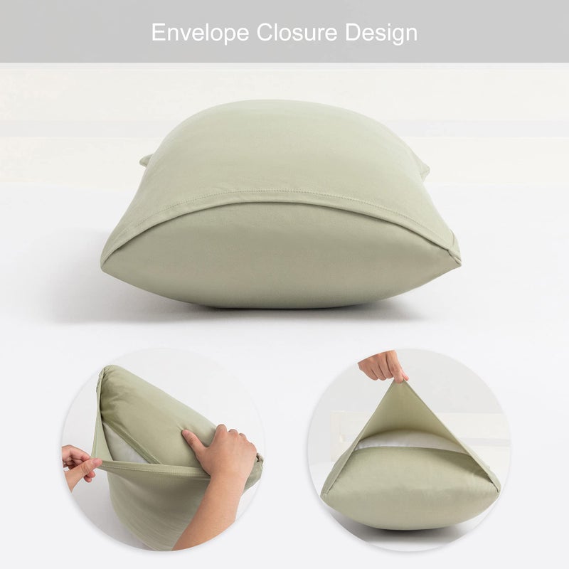 N&Y HOME 2-Pack Stretch Pillow Cases - Jersey Knit & Envelope Closure Pillowcases with Ultra Soft T-Shirt Like Polyester Blend - Suitable for Queen or Standard Size Set of 2  Sage Green - Image 4