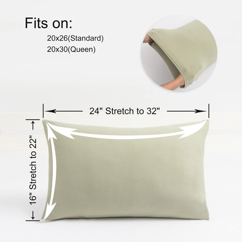 N&Y HOME 2-Pack Stretch Pillow Cases - Jersey Knit & Envelope Closure Pillowcases with Ultra Soft T-Shirt Like Polyester Blend - Suitable for Queen or Standard Size Set of 2  Sage Green - Image 3