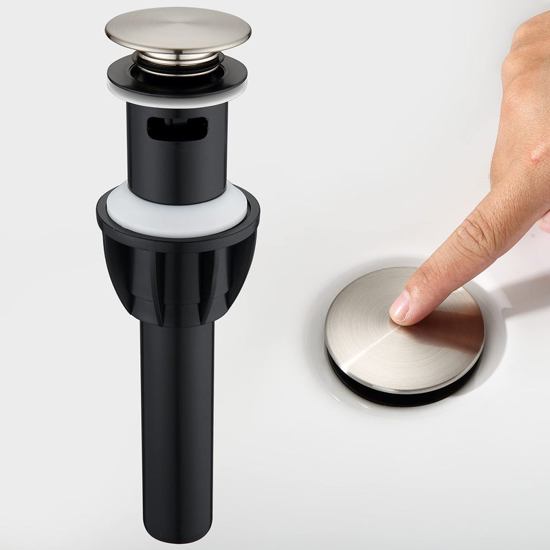 Tioriy Pop Up Bathroom Sink Drain - Bathroom Sink Stopper With Overflow For Faucet Vessel Push Type Bathroom Sink Vanity Assembly With Strainer Brushed Nickel - Image 1