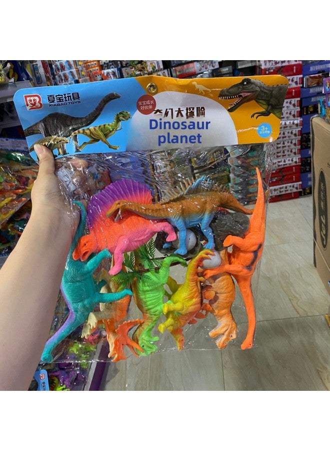 Dinosaur Toy Soft Rubber Tyrannosaurus Rex Simulation Dinosaur Bag Children's Family Model Birthday Gift Set-Color:6625 【Dinosaur Planet Eight Pack】】 - Image 1
