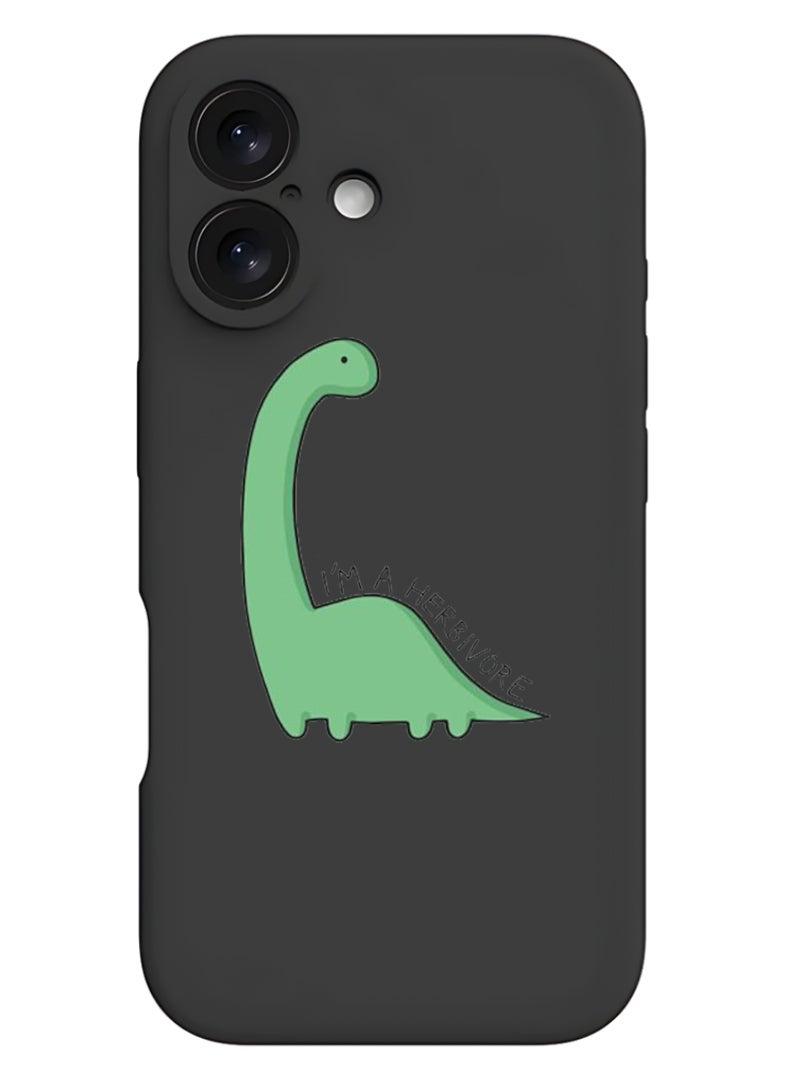 Theodor iPhone 16 Black Protective Slim Fit Case Liquid Silicone Cover with Full Body Protection Anti-Scratch Shockproof Case For iPhone - Dino - Image 1