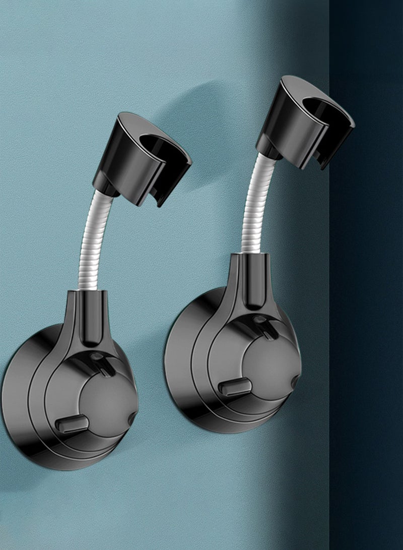 Punch-free 360° Adjustable Shower Head Holder Strong Adhesive Waterproof Shower Holder for Bathroom Long-lasting Load-bearing Shower Head Bracket 2 Sets Black  - Image 1