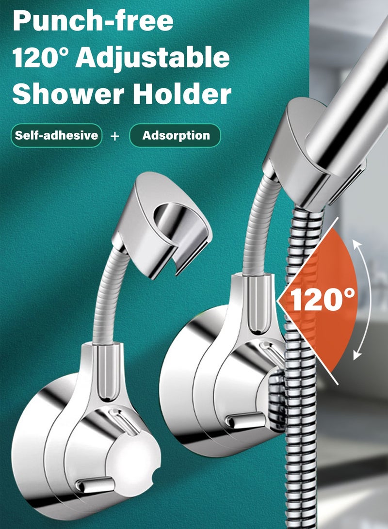 Punch-free 360° Adjustable Shower Head Holder Strong Adhesive Waterproof Shower Holder for Bathroom Long-lasting Load-bearing Shower Head Bracket 2 Sets Black  - Image 2