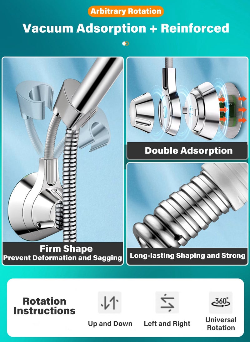 Punch-free 360° Adjustable Shower Head Holder Strong Adhesive Waterproof Shower Holder for Bathroom Long-lasting Load-bearing Shower Head Bracket 2 Sets Black  - Image 4