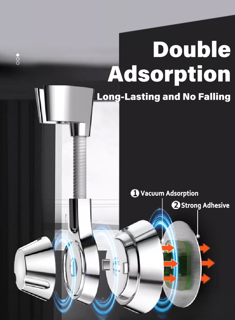 Punch-free 360° Adjustable Shower Head Holder Strong Adhesive Waterproof Shower Holder for Bathroom Long-lasting Load-bearing Shower Head Bracket 2 Sets Black  - Image 3