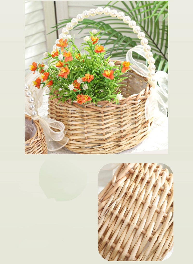 هايدو سلة الروطان المنسوجة يدوياً (مع مقبض اللؤلؤ) -سلة تخزين زخرفية للزفاف المنزلي والهدايا - Image 4