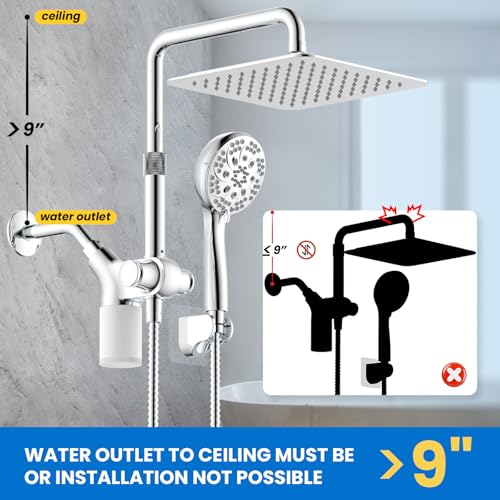 Ryamen Upgraded Dual Shower Heads Combo, 10 inch Filtered Shower Head with Handheld, 3-Way Rain Shower Head with Filters, 7 Settings Handheld Spray, High Pressure, Height Adjustable (Silver) - Image 4