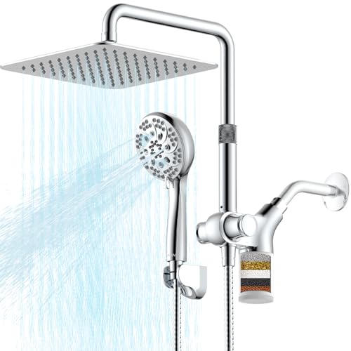 Ryamen Upgraded Dual Shower Heads Combo, 10 inch Filtered Shower Head with Handheld, 3-Way Rain Shower Head with Filters, 7 Settings Handheld Spray, High Pressure, Height Adjustable (Silver) - Image 1