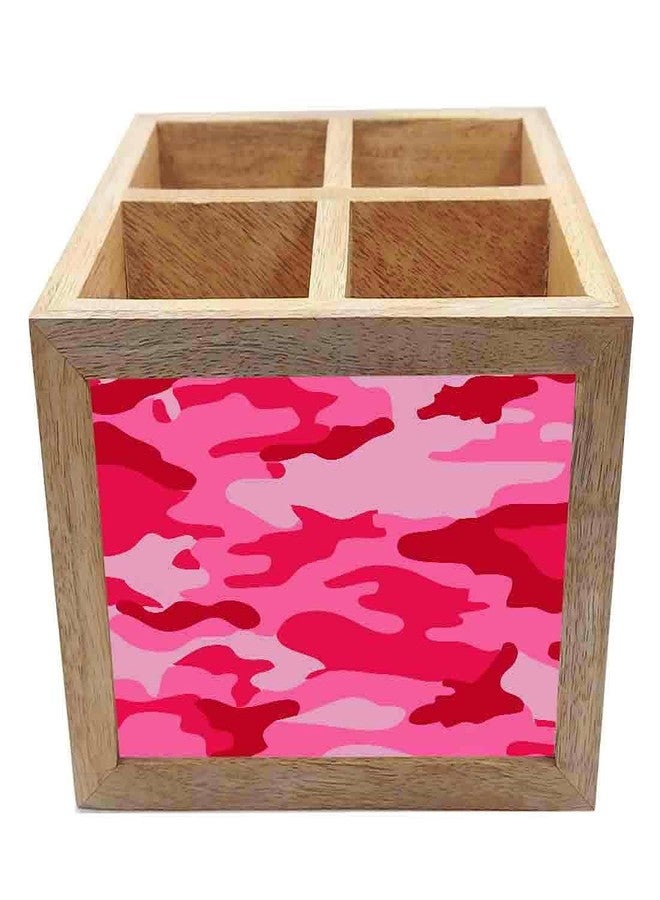 Nutcase Wooden Cutlery Stand Holder Silverware Caddy Spoons Forks Knives Organizer for Dining Table & Kitchen -Made in India-Spoons NOT Included - Pink Camo - Image 4