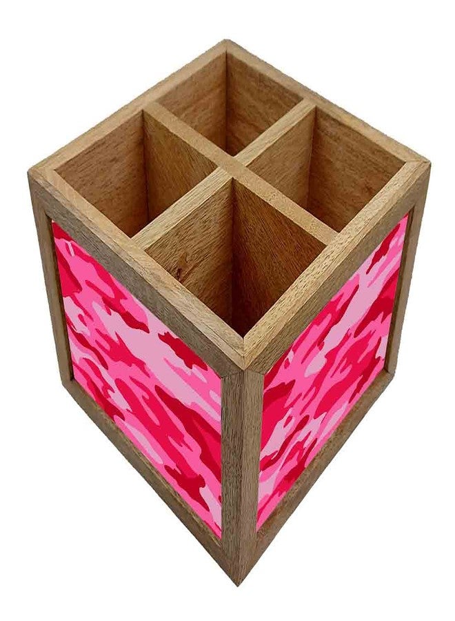 Nutcase Wooden Cutlery Stand Holder Silverware Caddy Spoons Forks Knives Organizer for Dining Table & Kitchen -Made in India-Spoons NOT Included - Pink Camo - Image 3
