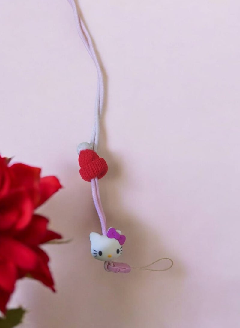 Neck and wrist strap for phone mount fit all smart phones In the shape of Hello Kitty