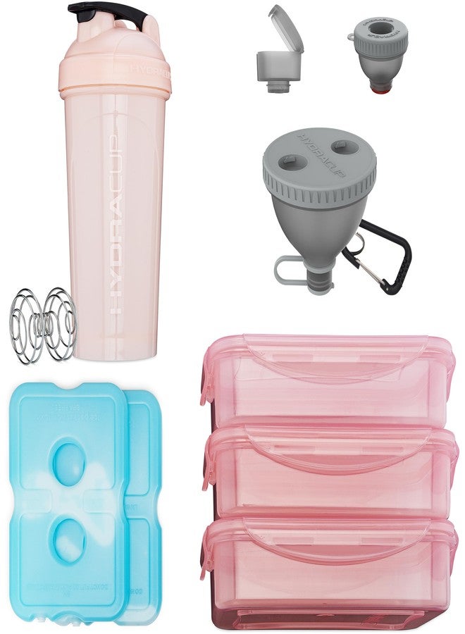 Hydra Cup Insulated Lunch Bag with Containers - Meal Prep Bag Included, Ice Packs, Shaker Bottle, Protein Funnels & Luggage Strap, Travel Meal Bag, Pink - Image 3