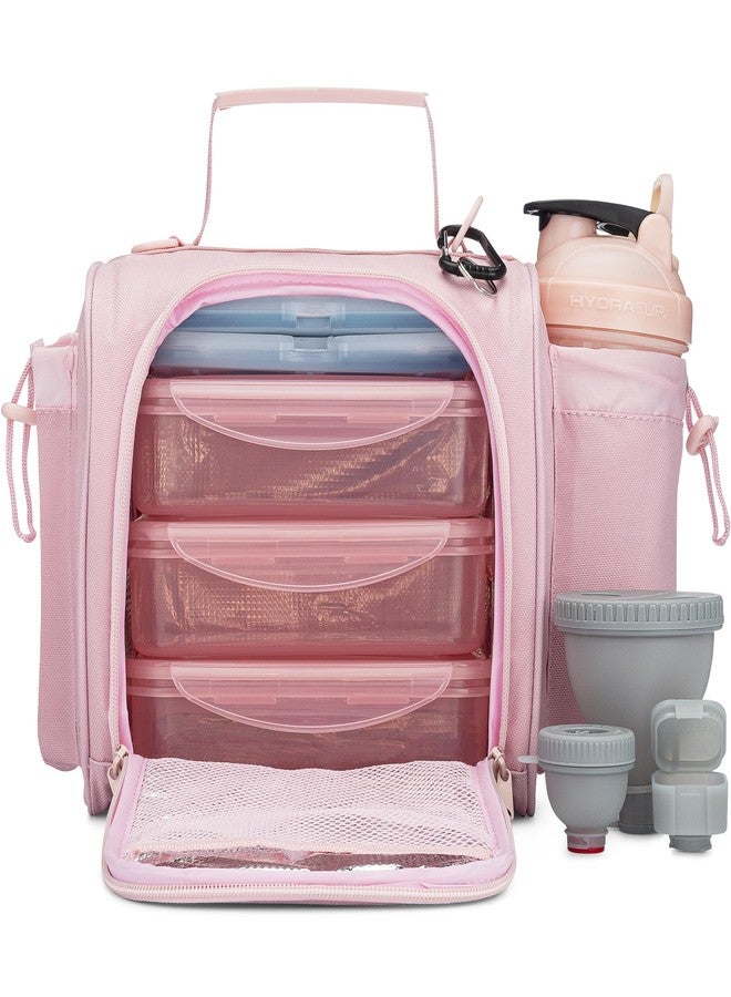Hydra Cup Insulated Lunch Bag with Containers - Meal Prep Bag Included, Ice Packs, Shaker Bottle, Protein Funnels & Luggage Strap, Travel Meal Bag, Pink - Image 1