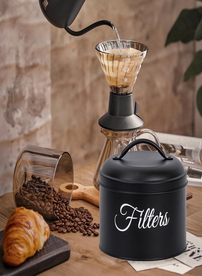 TYUI Coffee Filter Holder w/Lid，Black Coffee Filter Storage Container，Rustic Farmhouse Distressed Coffee Bar Decor（circular） - Image 3