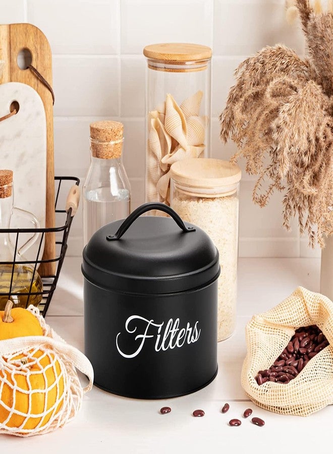 TYUI Coffee Filter Holder w/Lid，Black Coffee Filter Storage Container，Rustic Farmhouse Distressed Coffee Bar Decor（circular） - Image 2