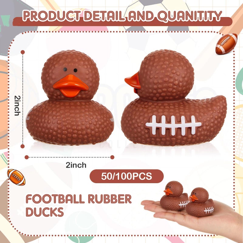 Deekin 50 Pcs Football Rubber Ducks 2 Inch Bulk Football Party Favors for Team Events Decorations Birthday Party Supplies Club Player Gift - Image 2