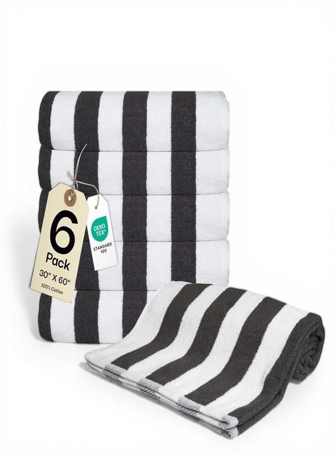 Salt Earth Cotton Striped Beach Cabana Towel, 6 Pack - 30"x60" Quick Dry Towels, Pool Essentials, Travel, Gym & Bathroom Towels, Oversized Beach Vacation EssentialsSteel Grey - Image 1