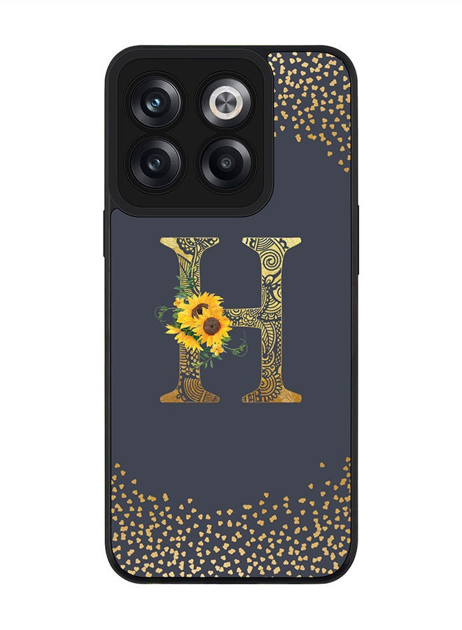 Stylizedd Rugged Black edge case for OnePlus Ace Pro Slim fit Soft Case Flexible Rubber Edges Anti Drop TPU Gel Thin Cover - Custom Monogram Initial Letter Floral Pattern Alphabet - H (Grey ) - Image 1
