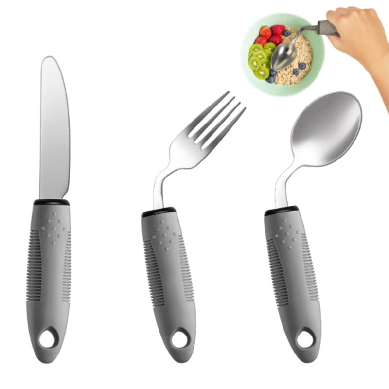 42 degree angle tableware three piece set, gray fine handle straight steak knife three piece set, fixed to the right  Grey - Image 1