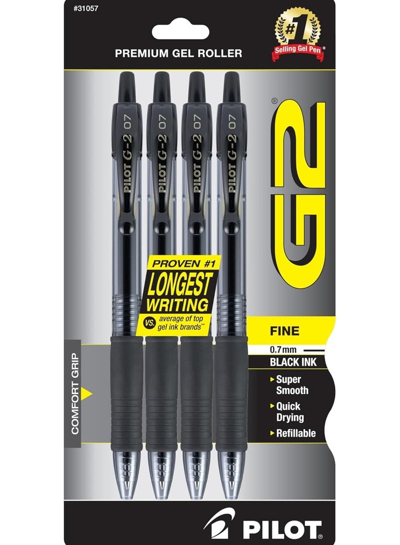Pilot G2 Premium Gel Roller Pens Fine Point 0.7 mm Black Pack of 4 - Image 1