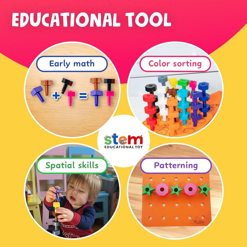 Skoolzy ألعاب سكولزي للأطفال الصغار - لوحة دبابيس 38 قطعة - ألعاب للأطفال من عمر 2-4 سنوات - ألعاب تكديس وألعاب تعليمية للأطفال بعمر سنتين - ألعاب STEM للأطفال من عمر 2+ سنوات - ألغاز للأطفال من عمر 2-4 سنوات - ألعاب للتوحد للأطفال من عمر 3-4 سنوات - Image 3