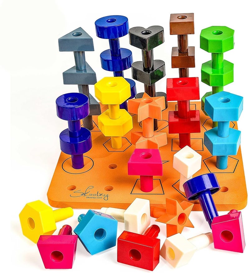 Skoolzy ألعاب سكولزي للأطفال الصغار - لوحة دبابيس 38 قطعة - ألعاب للأطفال من عمر 2-4 سنوات - ألعاب تكديس وألعاب تعليمية للأطفال بعمر سنتين - ألعاب STEM للأطفال من عمر 2+ سنوات - ألغاز للأطفال من عمر 2-4 سنوات - ألعاب للتوحد للأطفال من عمر 3-4 سنوات - Image 1