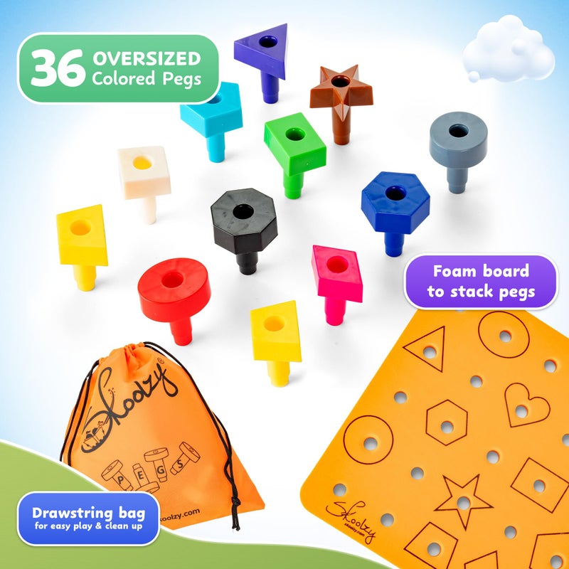 Skoolzy ألعاب سكولزي للأطفال الصغار - لوحة دبابيس 38 قطعة - ألعاب للأطفال من عمر 2-4 سنوات - ألعاب تكديس وألعاب تعليمية للأطفال بعمر سنتين - ألعاب STEM للأطفال من عمر 2+ سنوات - ألغاز للأطفال من عمر 2-4 سنوات - ألعاب للتوحد للأطفال من عمر 3-4 سنوات - Image 4