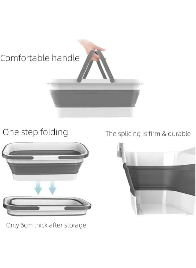 TAJ BAZAAR Folding Mop Bucket, Silicone Folding Bucket Household Flat Mop Bucket Outdoor Car Wash Bucket Portable Portable Plastic Water Bucket Wash Tub Floor Cleaning Quick Folding Storage (Large) - Image 2